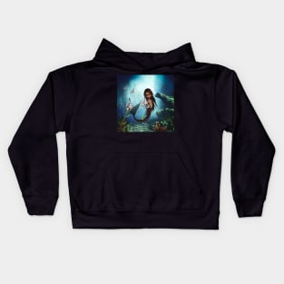 Sweet little mermaid with fantasy fish Kids Hoodie